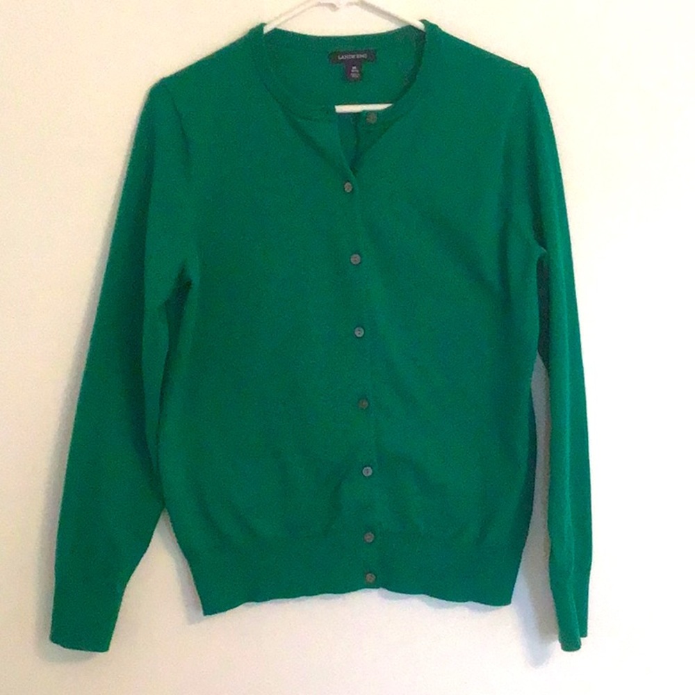 Lands End Green Cardigan Sweater M 10-12